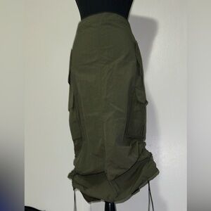 Army green, cargo parachute, midi skirt adjustable sides XS